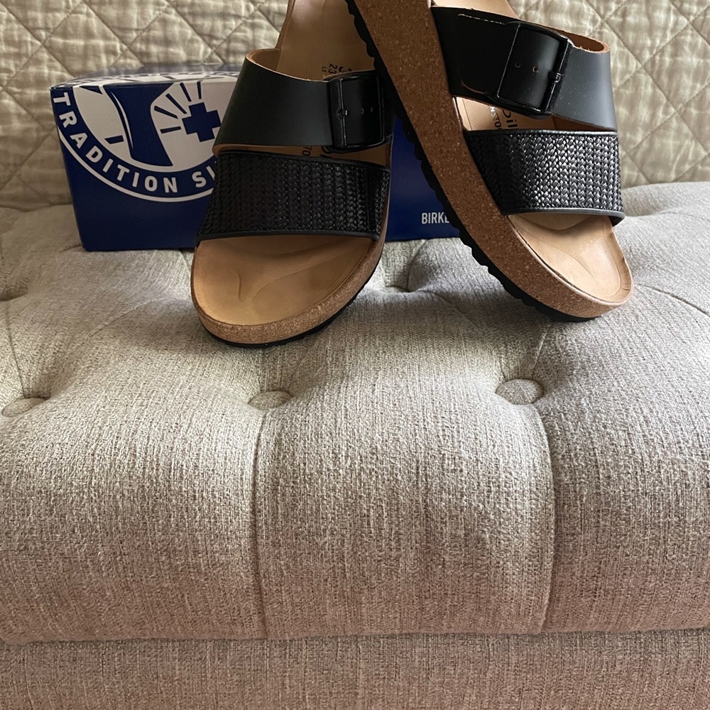 Black Birkenstock Sandals with Textured Strap